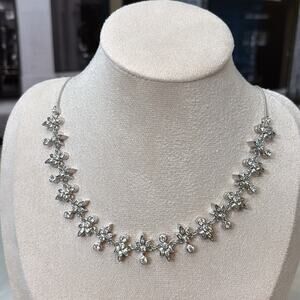 D`ORLAN  Silver Floral Crystal Necklace - Women's Jewelry